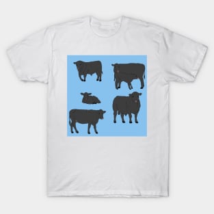 Angus Cattle Pattern Blue T-Shirt